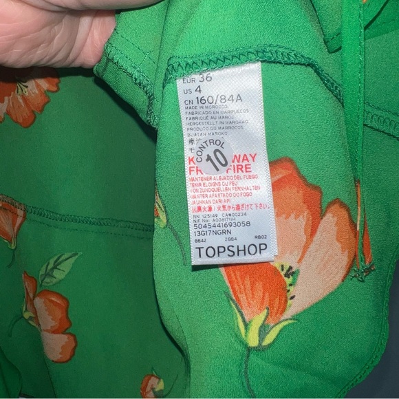 &Topshop green with orange flowers floral top blouse shirt with tie front new 4 - Picture 9 of 10